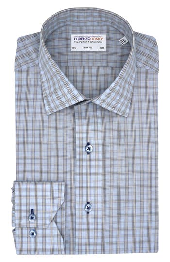 Shop Lorenzo Uomo Trim Fit Long Sleeve Perfect Button Front Dress Shirt In Light Blue/tan