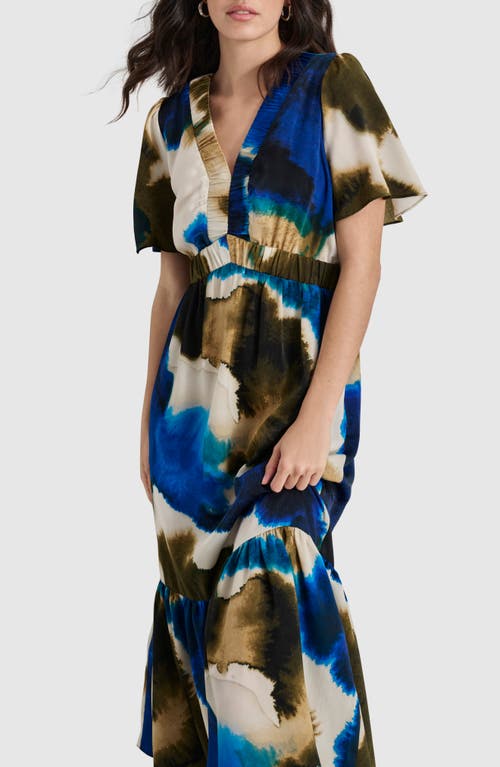 Dkny Print V-neck Maxi Dress In Exploded Ink Swirl