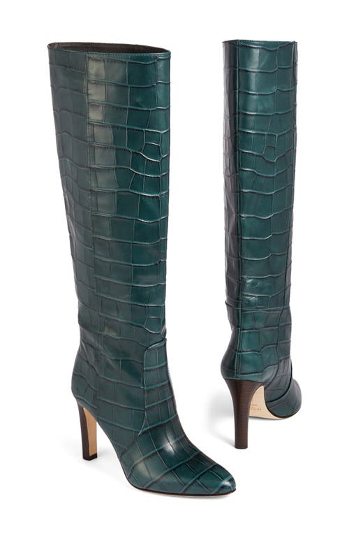 Lk Bennett Margret Croc Embossed Knee High Boot In Gre-sea Green