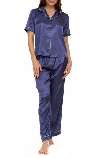 Flora By Flora Nikrooz Jamie Jacquard Satin Pajamas In Navy