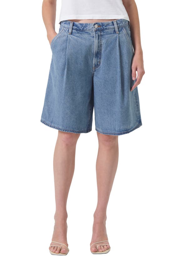 Shop Agolde Ellis Denim Trouser Shorts In Baffle