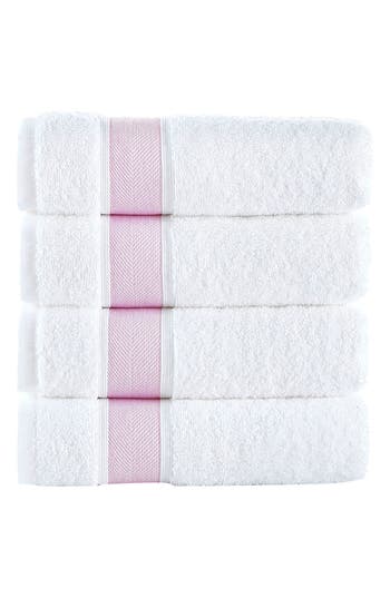 Brooks Brothers Ottoman Rolls 4-pack Turkish Cotton Hand Towels In White/pink