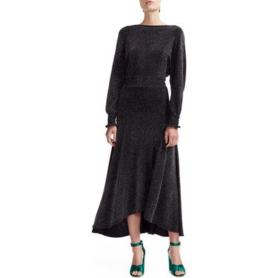 Maje Rio Metallic Long Sleeve Midi Dress, (fits like 6 US) - Black