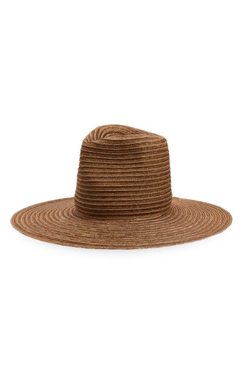 Wide Brim Woven Fedora in Brown/Ivory