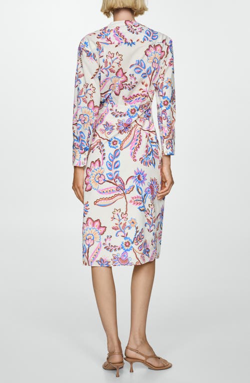 Shop Mango Floral Cotton Shirtdress In Ecru