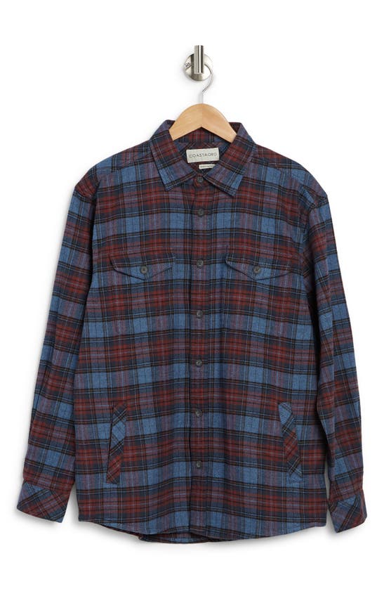Coastaoro Kendrict Long Sleeve Flannel Shirt Jacket In Mid Blue