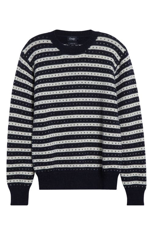 Shop Drake's Norwegian Bird's Eye Cotton Crewneck Sweater In Navy/ecru