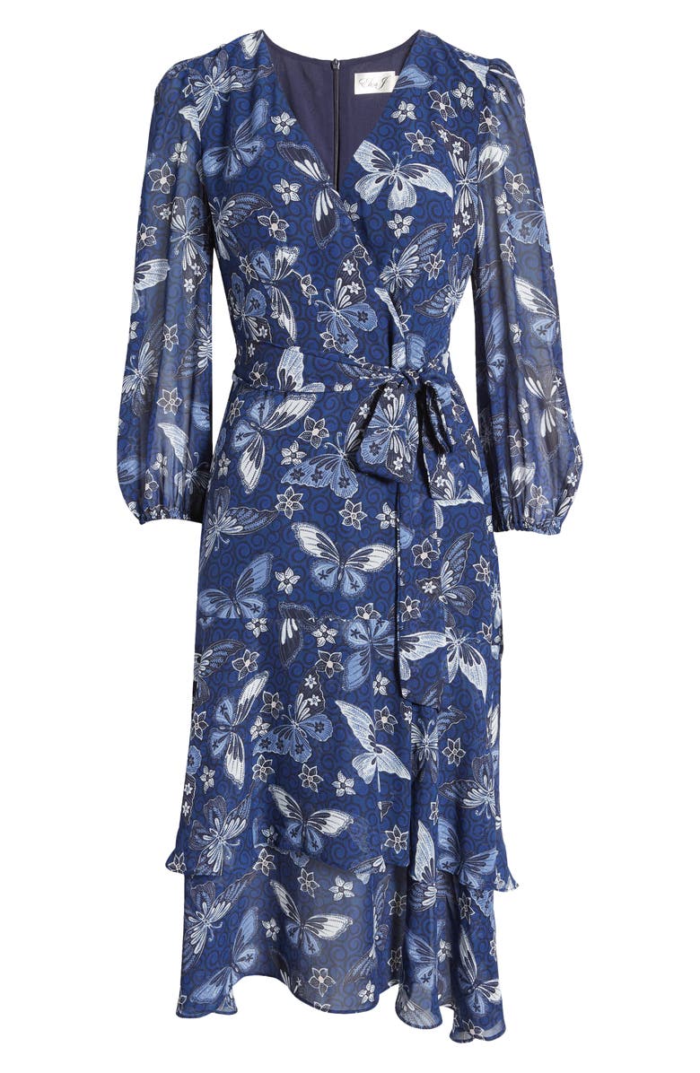 Eliza J Floral Long Sleeve Faux Wrap Midi Dress | Nordstrom