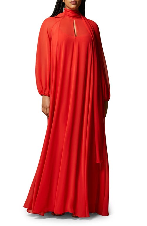 Marina Rinaldi Long Sleeve Crepe Georgette Dress in Red