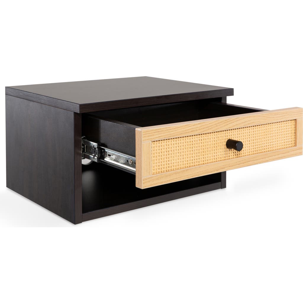 Jonathan Y Celerie Mid-century Modern Floating Wall Mounted Nightstand With Soft-close Rattan Drawer In Black/light Oak