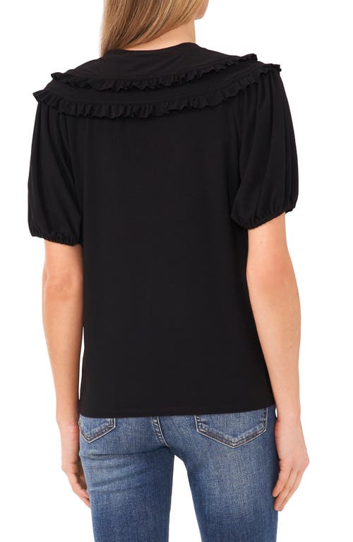 Shop Cece Ruffle Detail Split Neck Stretch Crepe Top In Rich Black