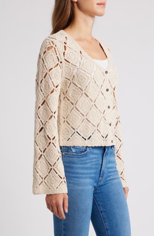 Shop Bobeau Crochet Cardigan In Light Oatmeal