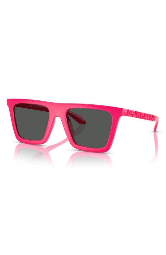 Shop Versace 53mm Rectangular Sunglasses In Pink/ Dark Grey