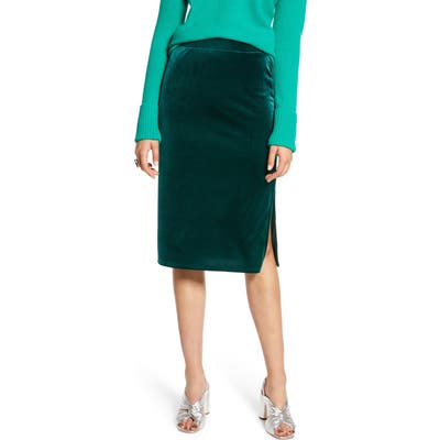 Halogen Velvet Pencil Skirt, Green