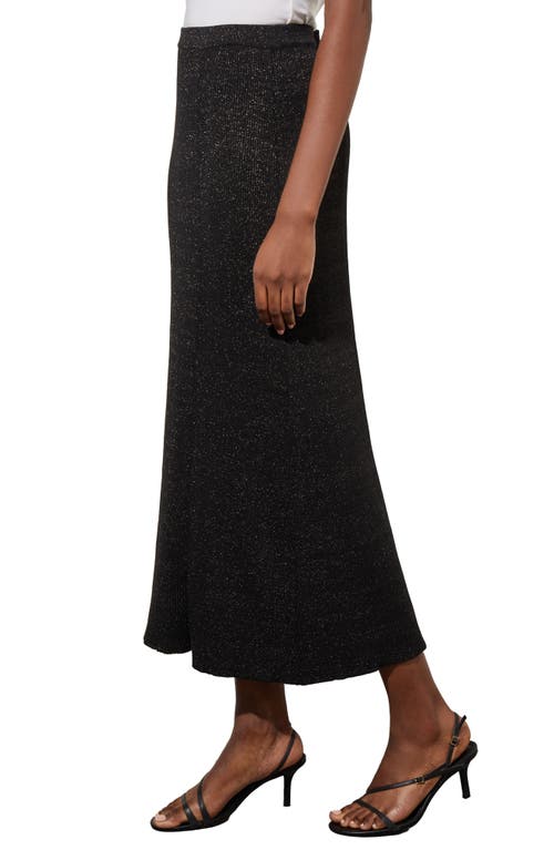Ming Wang Pleated Knit Midi-skirt In Black/silver