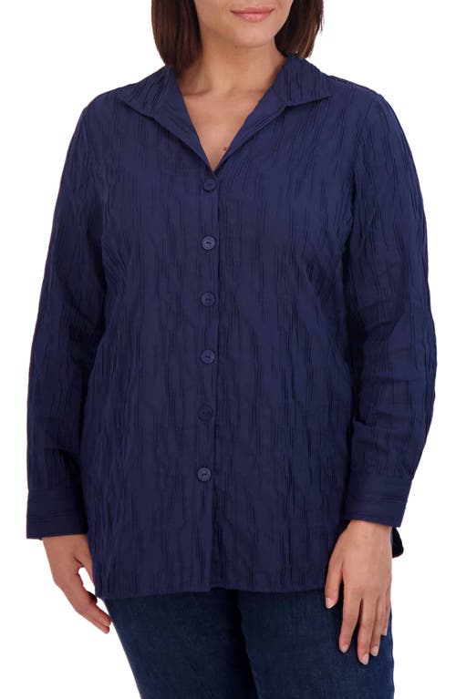 Foxcroft Pandora Crinkle Texture Cotton Blend Button-Up Shirt Navy at Nordstrom,