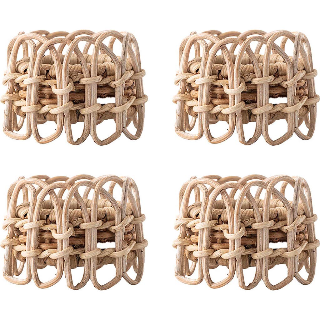 Juliska Provence Rattan Whitewash Napkin Rings, Set Of 4 In Natural/whitewash