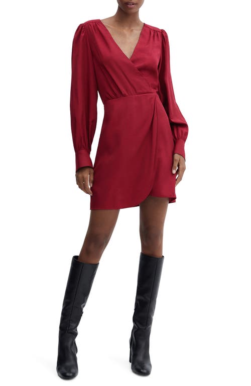 MANGO Long Sleeve Faux Wrap Minidress Burgundy at Nordstrom,