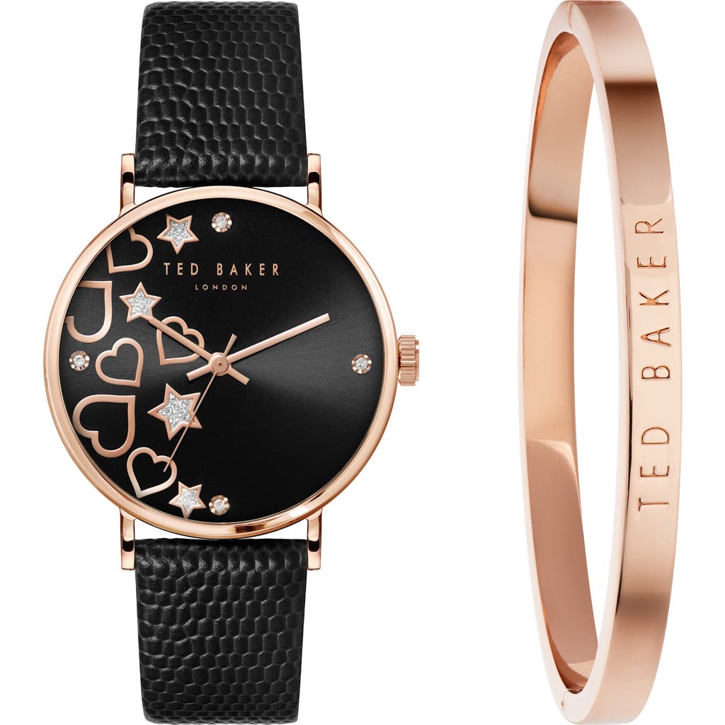 Ted Baker London Phylipa Leather Strap Watch & Bangle Bracelet Set, 34mm In Black