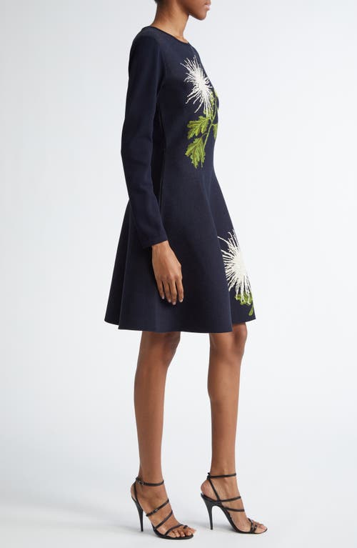 Shop Oscar De La Renta Chrysanthemum Jacquard Fit & Flare Minidress In White/navy