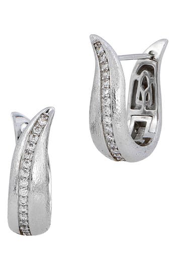 Savvy Cie Jewels Brushed Textured Cz Pavé Hoop Earrings In White