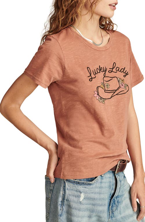 Shop Lucky Brand Feelin' Lucky Cotton Graphic T-shirt In Copper Brown