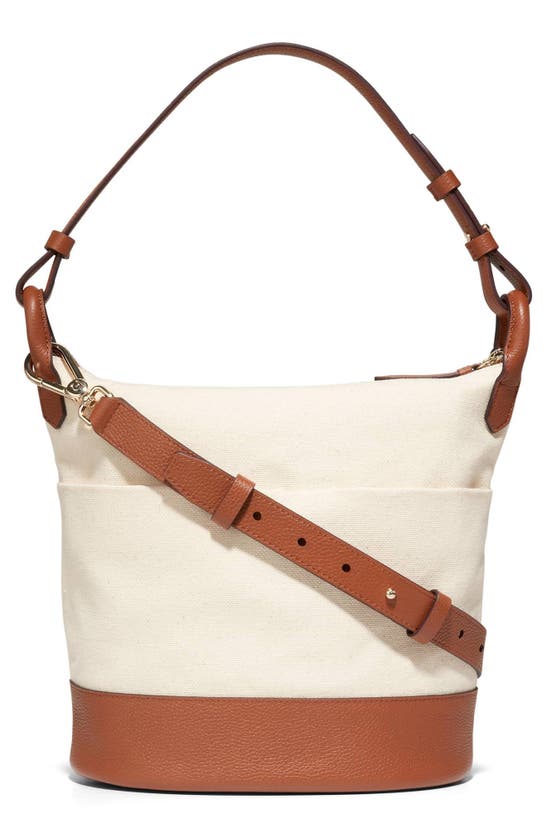 Shop Cole Haan Essential Soft Canvas & Leather Bucket Bag In Natural/ British Tan