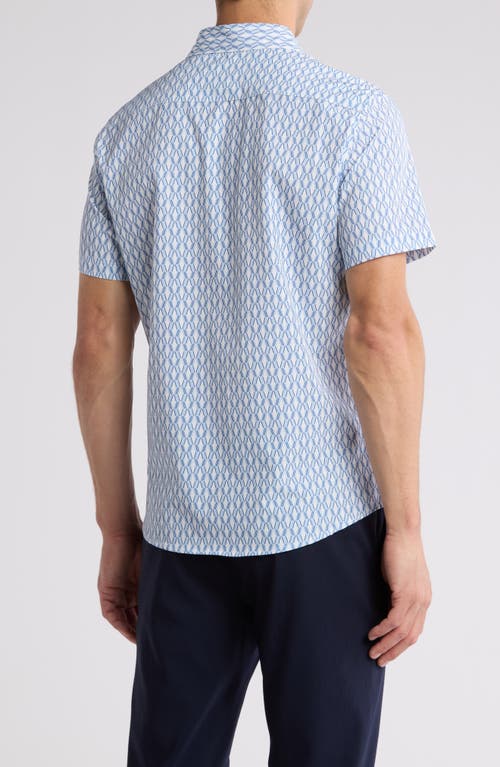 Shop Dkny Sportswear Jordan Short Sleeve Button-up Shirt In Blue/white