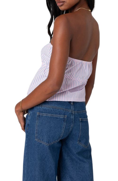 EDIKTED EDIKTED AUGUSTA PINSTRIPE STRAPLESS PEPLUM CROP TOP