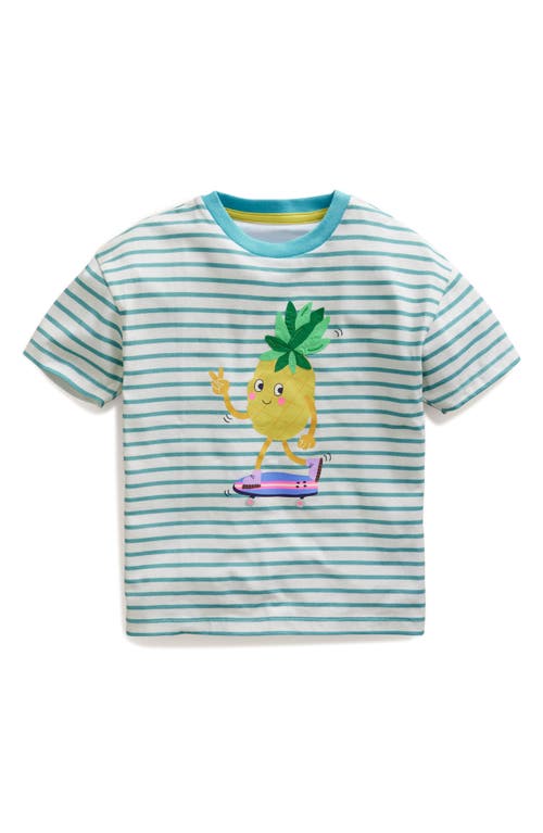 Shop Mini Boden Kids' Stripe Graphic T-shirt In Ivory/aqua Sea Pineapple