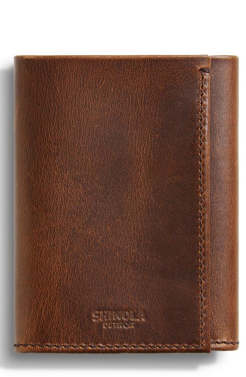 RFID Leather Trifold Wallet in Medium Brown