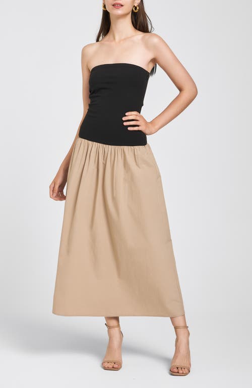 Shop Wayf Kierstin Strapless Midi Dress In Black/khaki