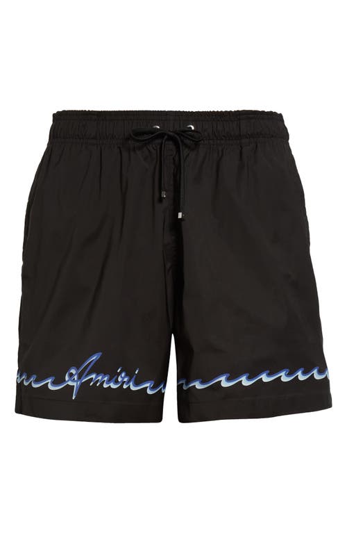 Shop Amiri Wave Logo Swim Trunks In Black