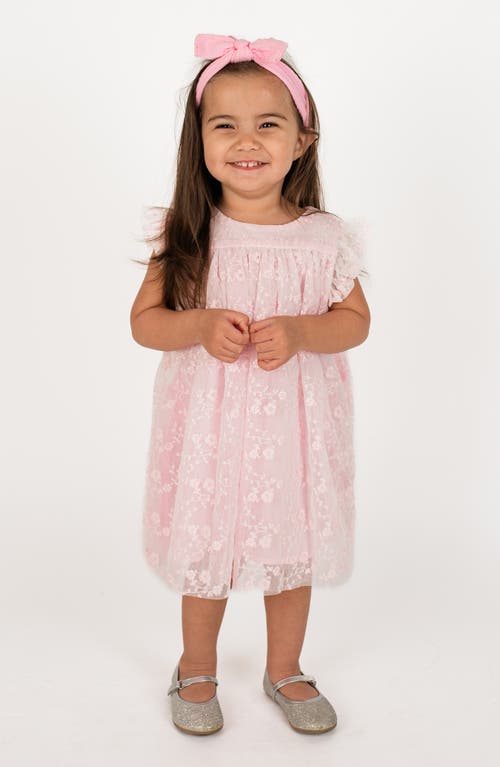 Popatu Embroidered Mesh Flutter Sleeve Dress In Pink