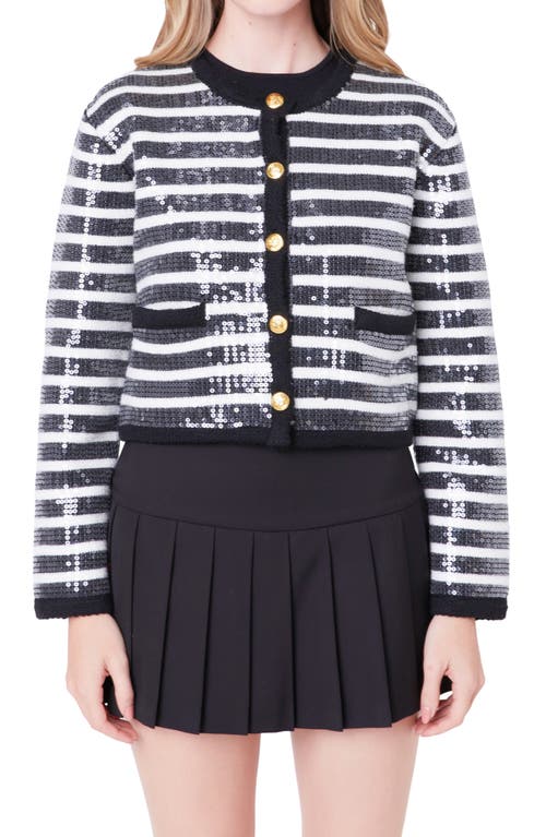 English Factory Sequin Stripe Cardigan In Black