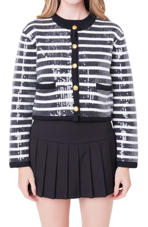 English Factory Sequin Stripe Cardigan In Black/ivory