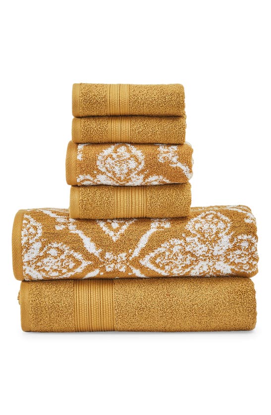Modern Threads 6 Piece Yarn Dye Towel Set In Gold