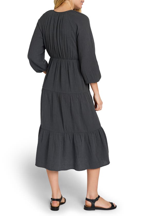 Shop Faherty Dream Organic Cotton Gauze Midi Dress In Washed Black