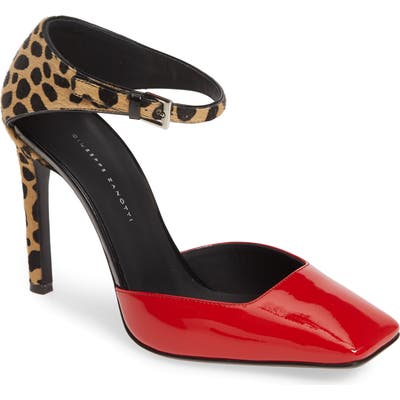 Giuseppe Zanotti Genuine Calf Hair Square Toe Pump, Red