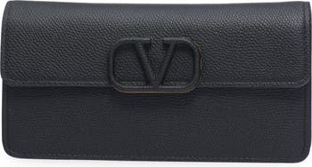 V Logo Signature Leather Chain Wallet in Black - Valentino