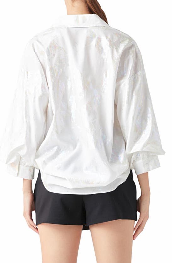 Endless Rose Foil Print Collar Shirt In White