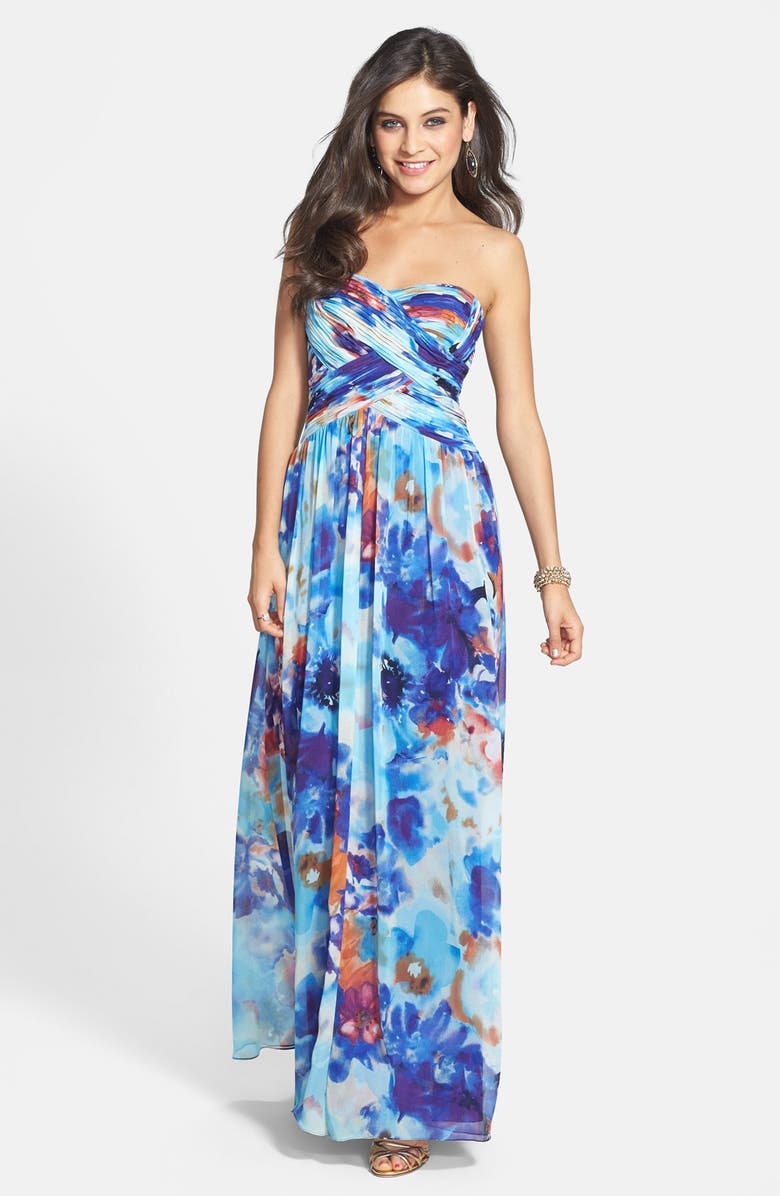 JS Boutique Print Chiffon Strapless Gown | Nordstrom