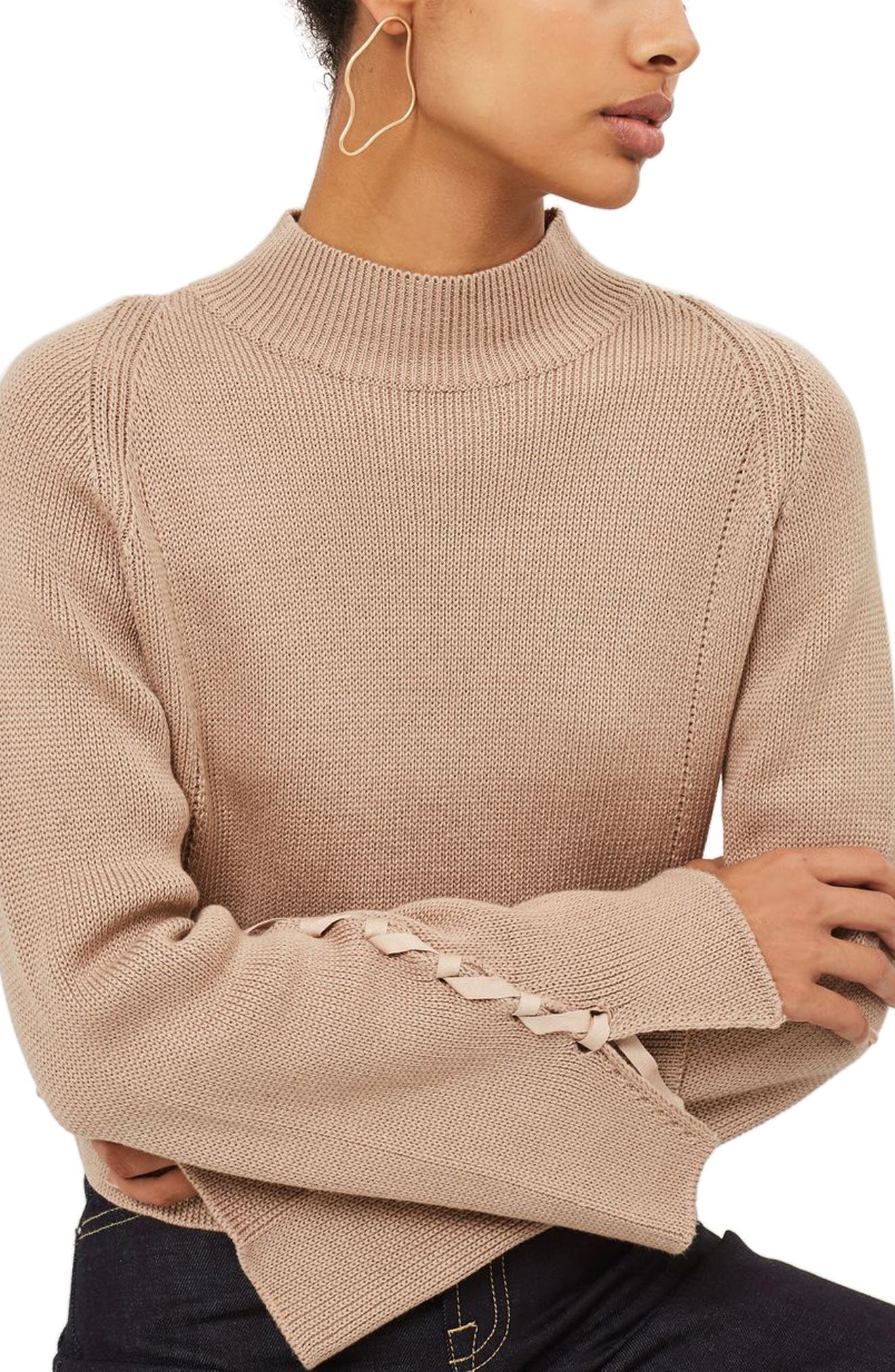 Lace Sleeve Funnel Neck Sweater Nordstrom