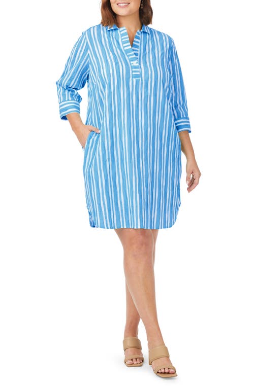 Foxcroft Sloane Beach Stripe Popover Shirtdress in Blue Breeze