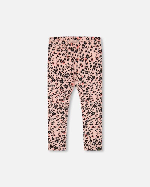 Shop Deux Par Deux Little Girl's Leggings Pink Printed Leopard Flowers In Animal Flowers Print