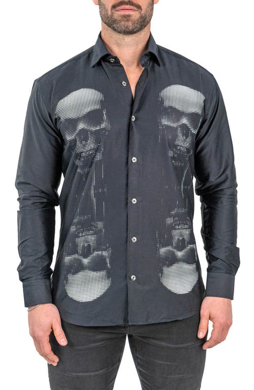 Maceoo Fibonacci Skull Mirror Contemporary Fit Button-up Shirt In Black