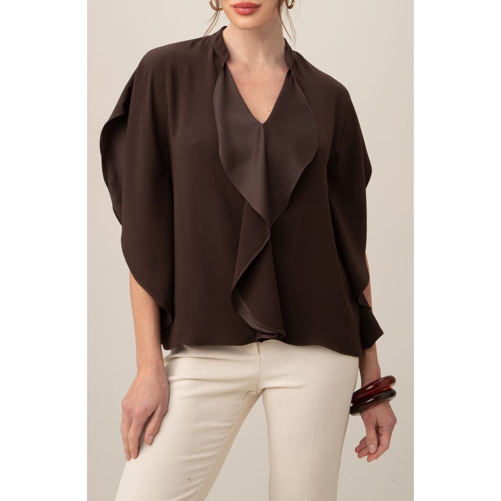 Trina Turk Tompkins Ruffle Boxy Top In Brown Derby