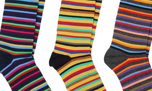 Unsimply Stitched 3-pack Assorted Stripe Crew Socks In Blue Multi