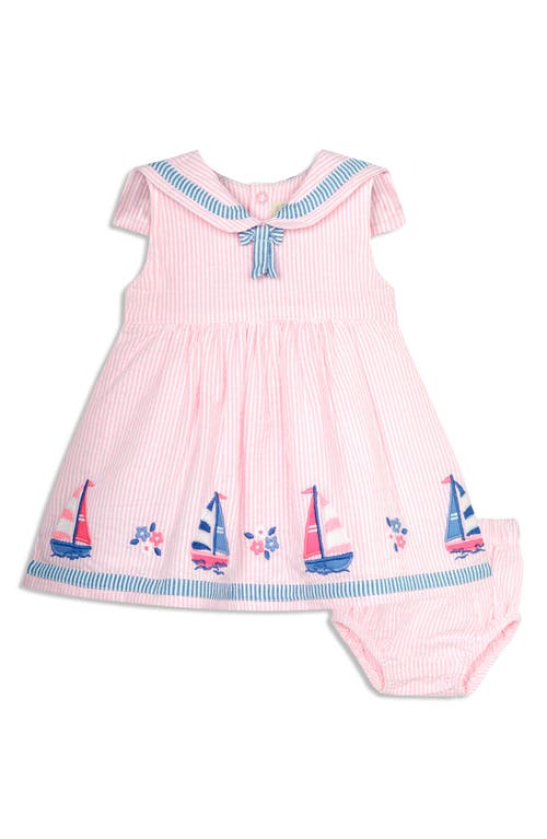 JOJO MAMAN BEBE Boat Appliqué Sailor Seersucker Dress in Pink at Nordstrom, Size 18-24M