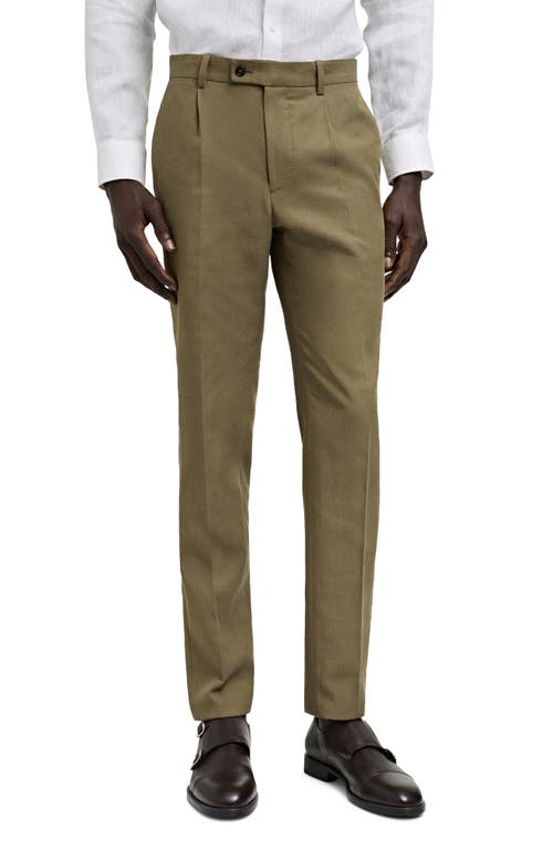 Shop Mango Slim Fit Pleated Suit Pants In Khaki Green